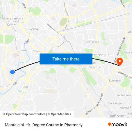Montalcini to Pharmacy Degree Course map