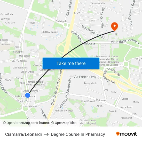 Ciamarra/Leonardi to Pharmacy Degree Course map