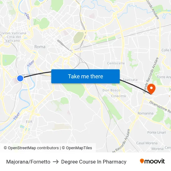 Majorana/Fornetto to Pharmacy Degree Course map