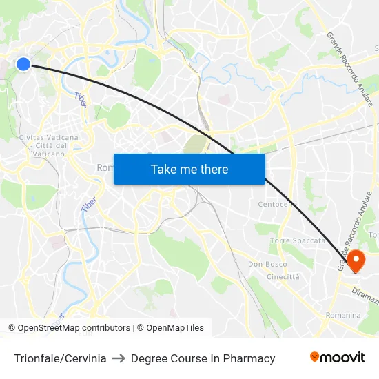Trionfale/Cervinia to Pharmacy Degree Course map