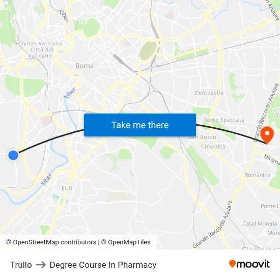 Trullo to Pharmacy Degree Course map