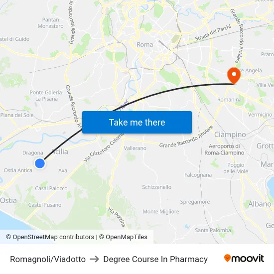 Romagnoli/Viaduct to Pharmacy Degree Course map
