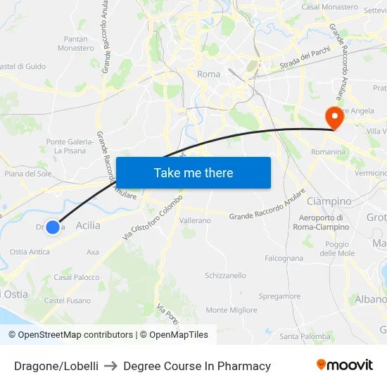 Dragone/Lobelli to Pharmacy Degree Course map