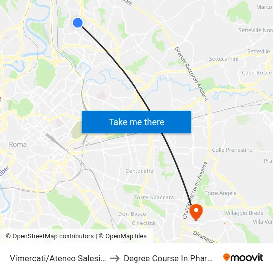 Vimercati/Ateneo Salesiano to Pharmacy Degree Course map