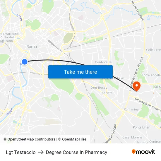 Lungotevere Testaccio to Pharmacy Degree Course map