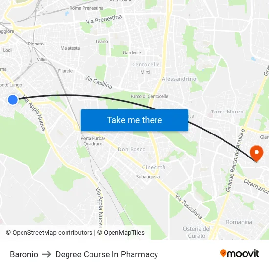 Baronio to Pharmacy Degree Course map