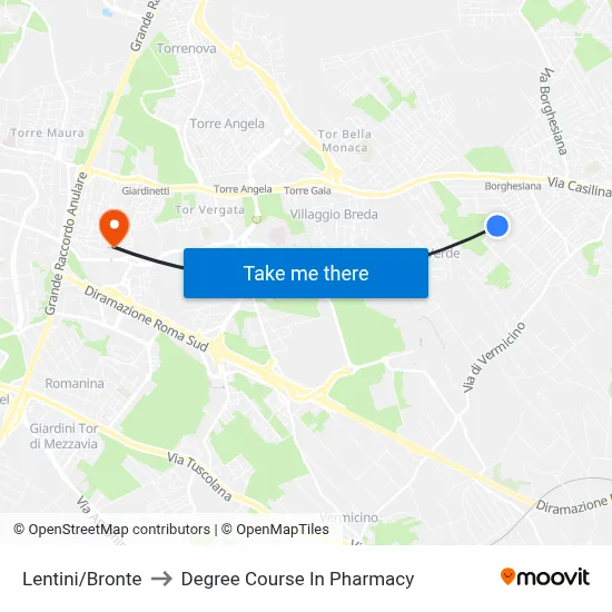 Lentini/Bronte to Pharmacy Degree Course map