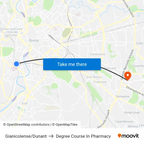 Gianicolense/Dunant to Pharmacy Degree Course map