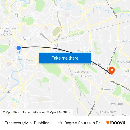 Trastevere/Ministry of Public Education to Pharmacy Degree Course map