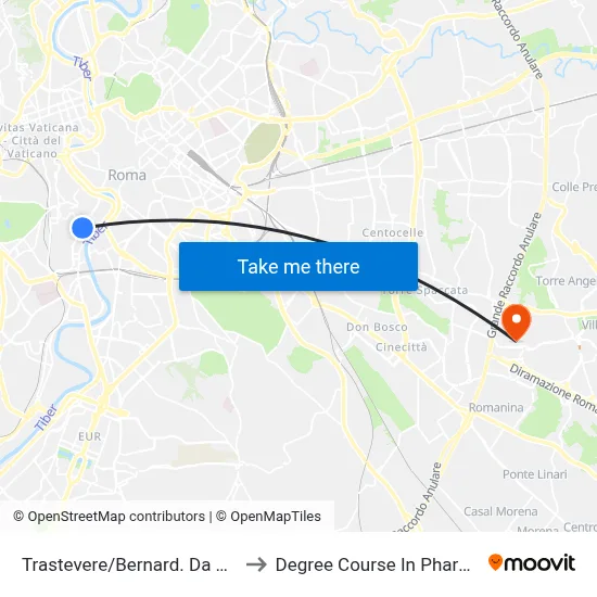 Trastevere/Bernard. Da Feltre to Pharmacy Degree Course map