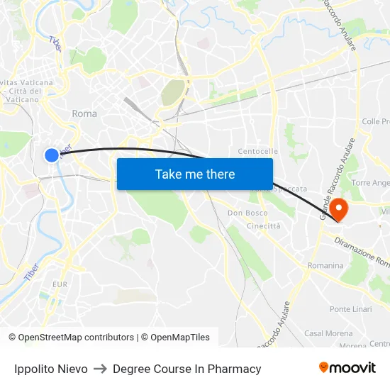 Ippolito Nievo to Pharmacy Degree Course map