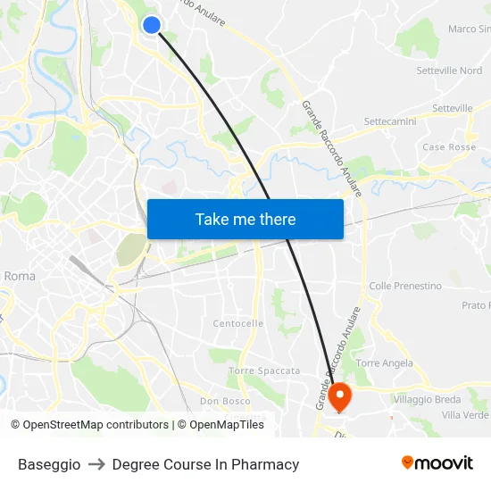 Baseggio to Pharmacy Degree Course map
