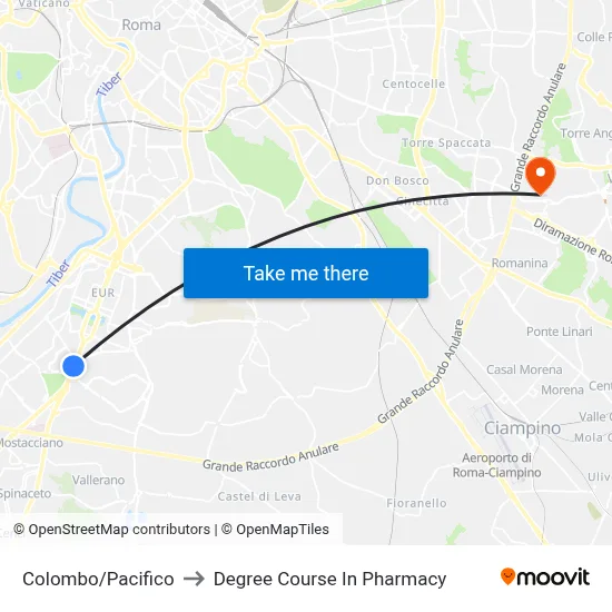 Colombo/Pacifico to Pharmacy Degree Course map