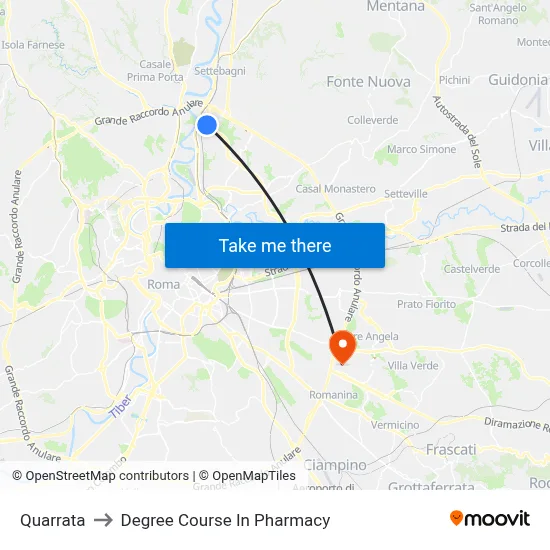 Quarrata to Pharmacy Degree Course map
