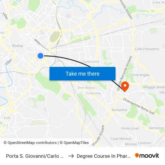 Porta San Giovanni/Carlo Felice to Pharmacy Degree Course map