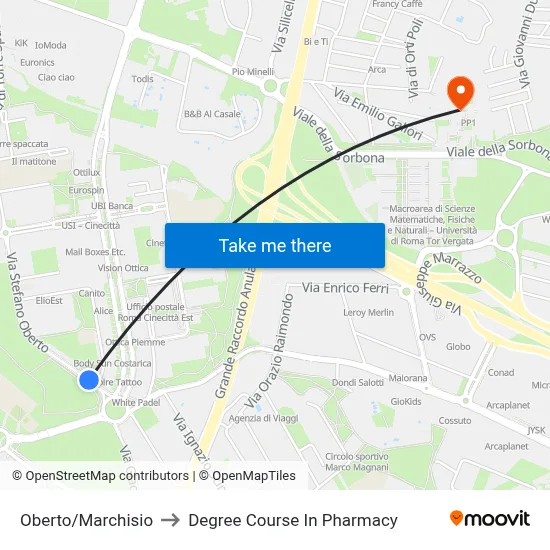 Oberto/Marchisio to Pharmacy Degree Course map