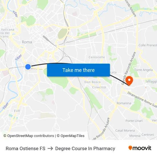Roma Ostiense Station to Pharmacy Degree Course map