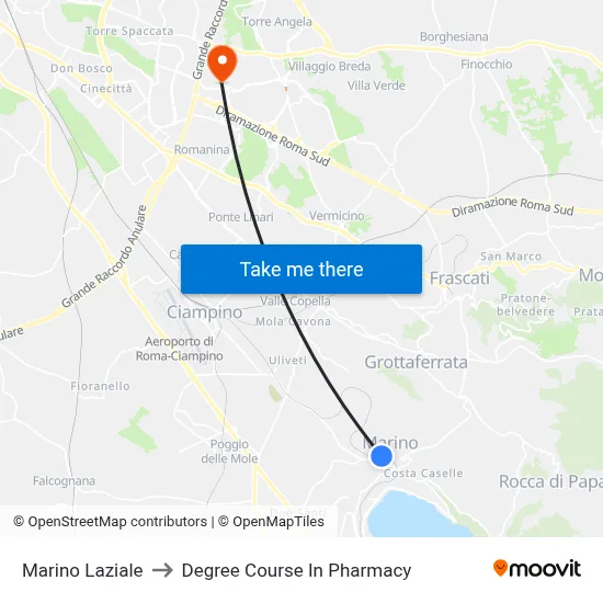 Marino Laziale to Pharmacy Degree Course map