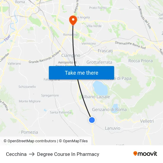 Cecchina to Pharmacy Degree Course map