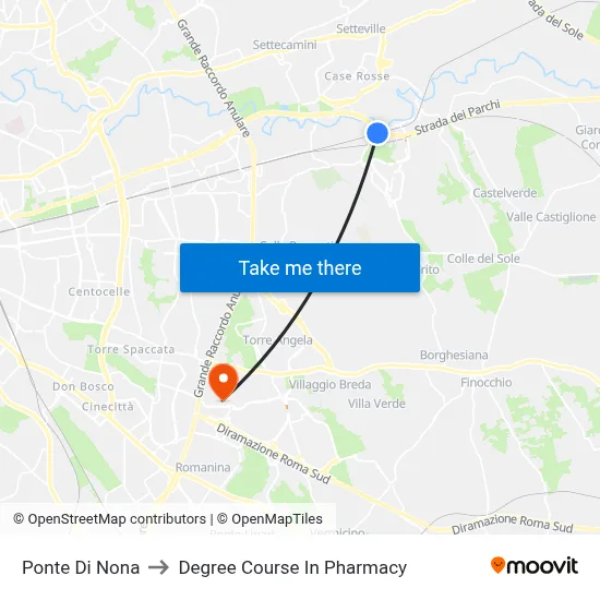 Ponte Di Nona to Pharmacy Degree Course map