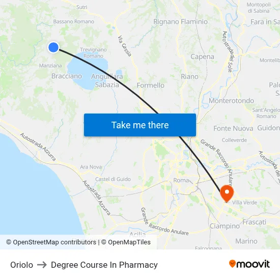 Oriolo to Pharmacy Degree Course map