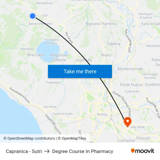 Capranica - Sutri to Pharmacy Degree Course map