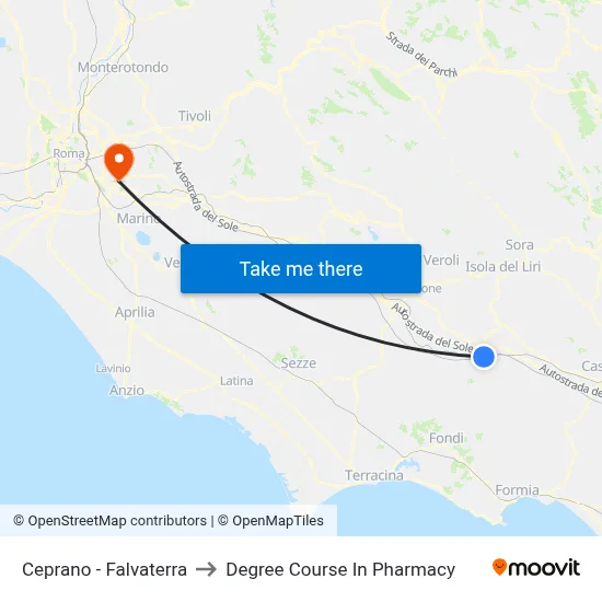 Ceprano - Falvaterra to Pharmacy Degree Course map