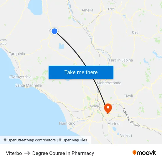 Viterbo to Pharmacy Degree Course map