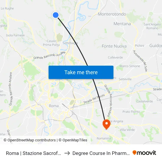 Rome Sacrofano Station to Pharmacy Degree Course map