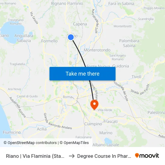 Riano | Via Flaminia (Station) to Pharmacy Degree Course map