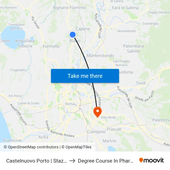 Castelnuovo Porto | Station to Pharmacy Degree Course map
