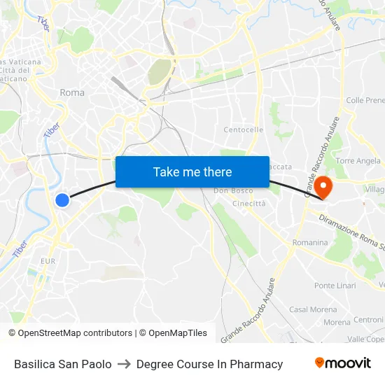 St. Paul's Basilica to Pharmacy Degree Course map