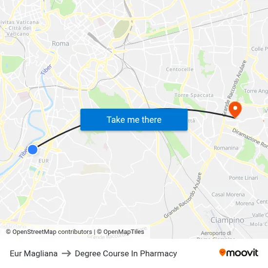 Eur Magliana to Pharmacy Degree Course map