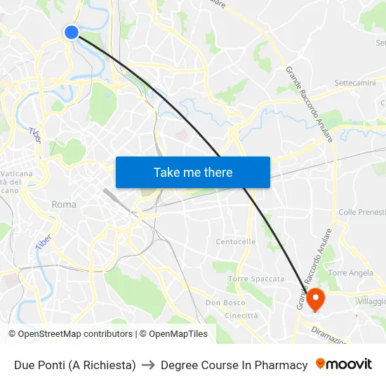 Due Ponti (On Request) to Pharmacy Degree Course map