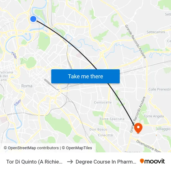 Tor Di Quinto (On Request) to Pharmacy Degree Course map
