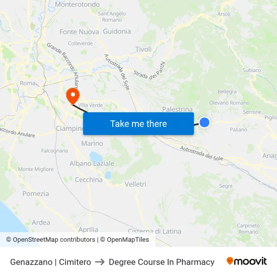 Genazzano | Cemetery to Pharmacy Degree Course map