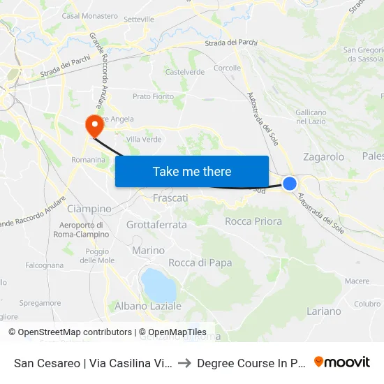San Cesareo via Casilina via Corridoni to Pharmacy Degree Course map