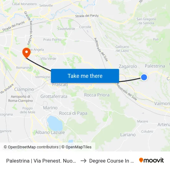 New Prenestina Street (Torresina) - Palestrina to Pharmacy Degree Course map