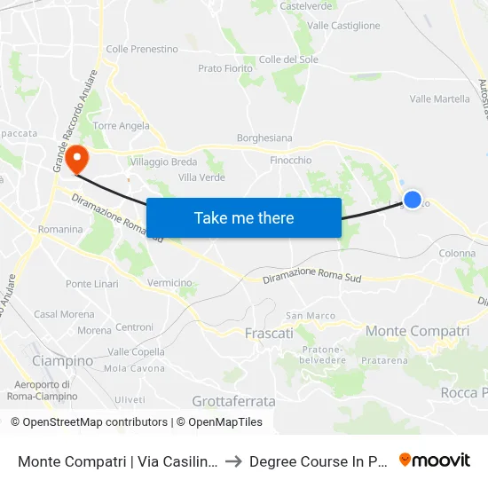 Monte Compatri | Casilina Laghetto Street to Pharmacy Degree Course map
