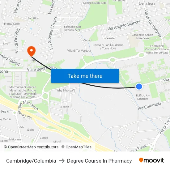 Cambridge/Columbia to Pharmacy Degree Course map