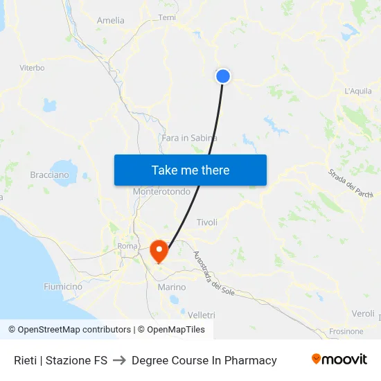 Rieti Railway Station to Pharmacy Degree Course map