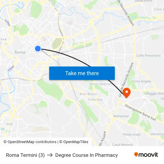 Roma Termini (3) to Pharmacy Degree Course map