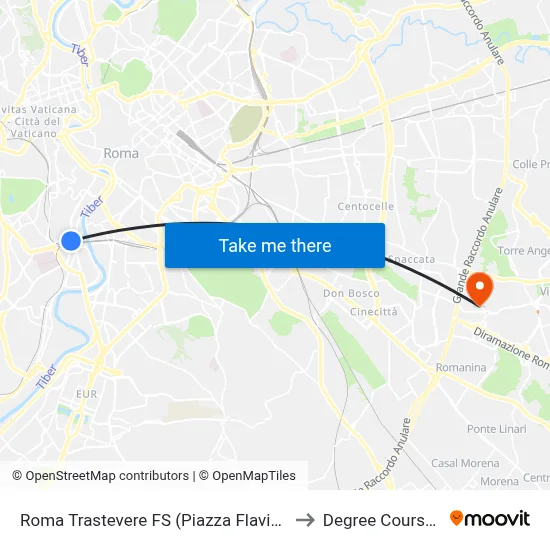 Roma Trastevere Station (Flavio Biondo Square - Station Entrance) to Pharmacy Degree Course map
