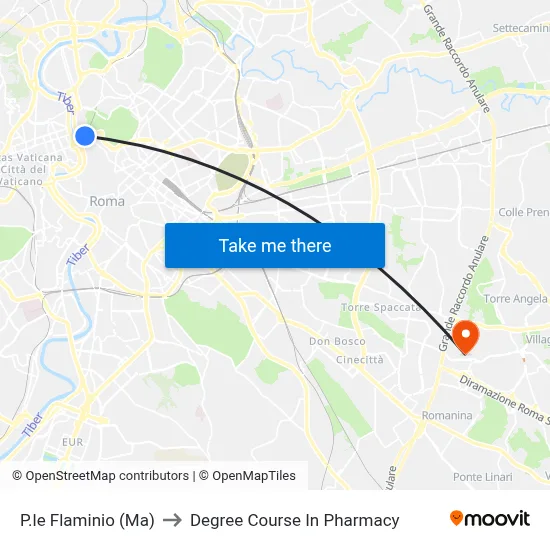 Piazzale Flaminio (Metro) to Pharmacy Degree Course map