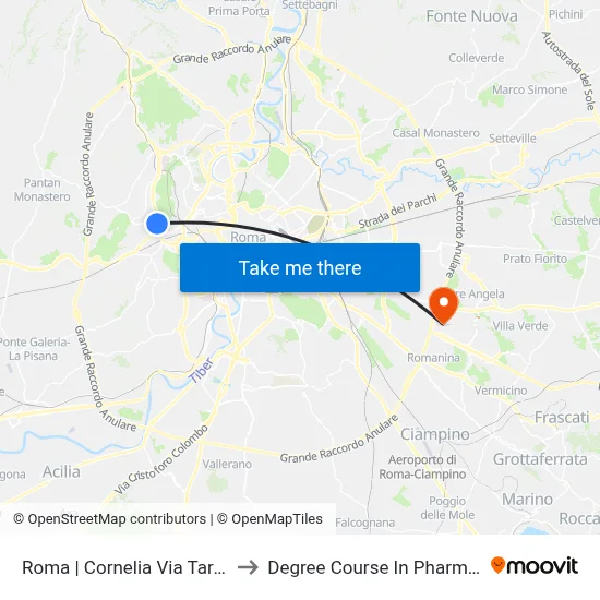 Rome Cornelia Via Tardini to Pharmacy Degree Course map