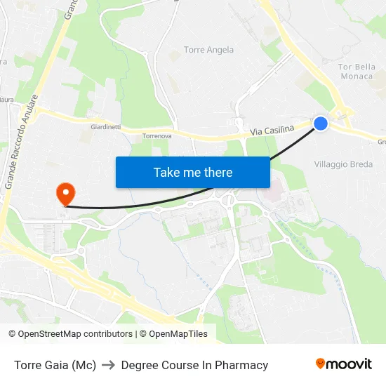 Torre Gaia (Mc) to Pharmacy Degree Course map