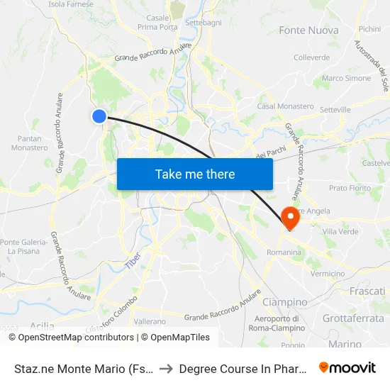 Monte Mario Station (FS-FL3) to Pharmacy Degree Course map