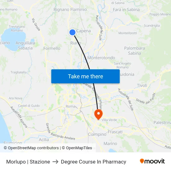 Morlupo Station to Pharmacy Degree Course map