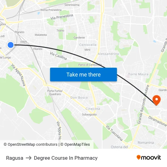 Ragusa to Pharmacy Degree Course map