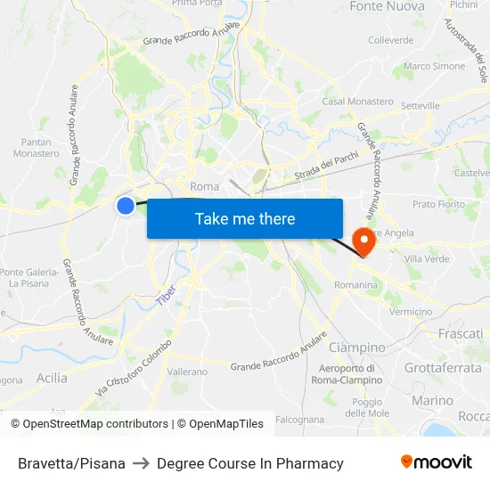 Bravetta/Pisana to Pharmacy Degree Course map